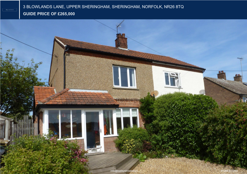 3 Blowlands Lane, Upper Sheringham, Sheringham, Norfolk, Nr26 8Tq Guide Price of £265,000