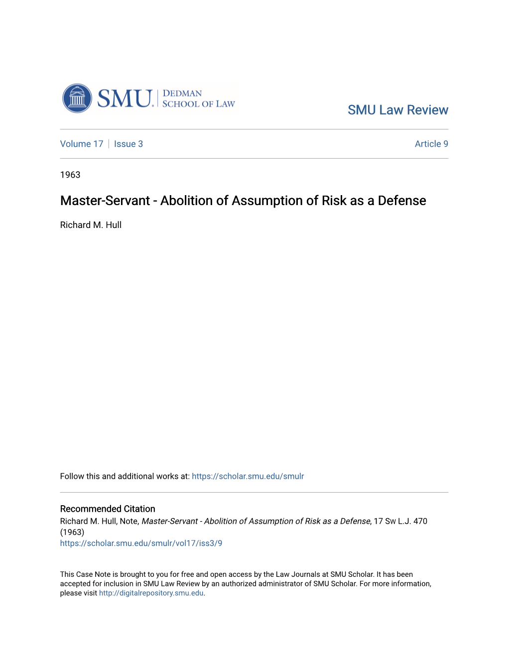 Abolition of Assumption of Risk As a Defense