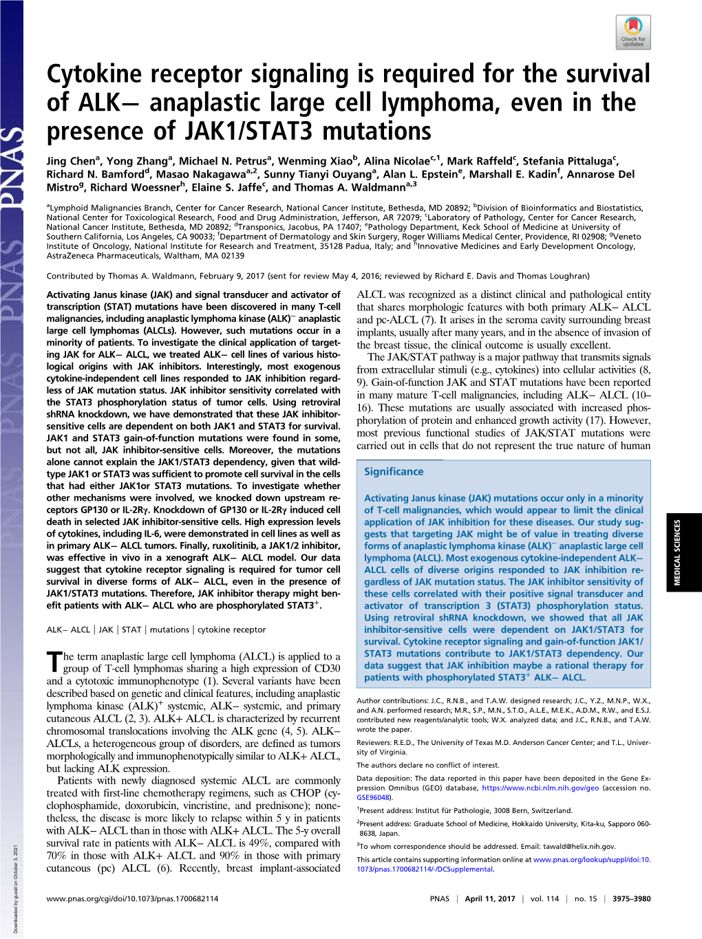 Anaplastic Large Cell Lymphoma, Even in the Presence of JAK1/STAT3 Mutations