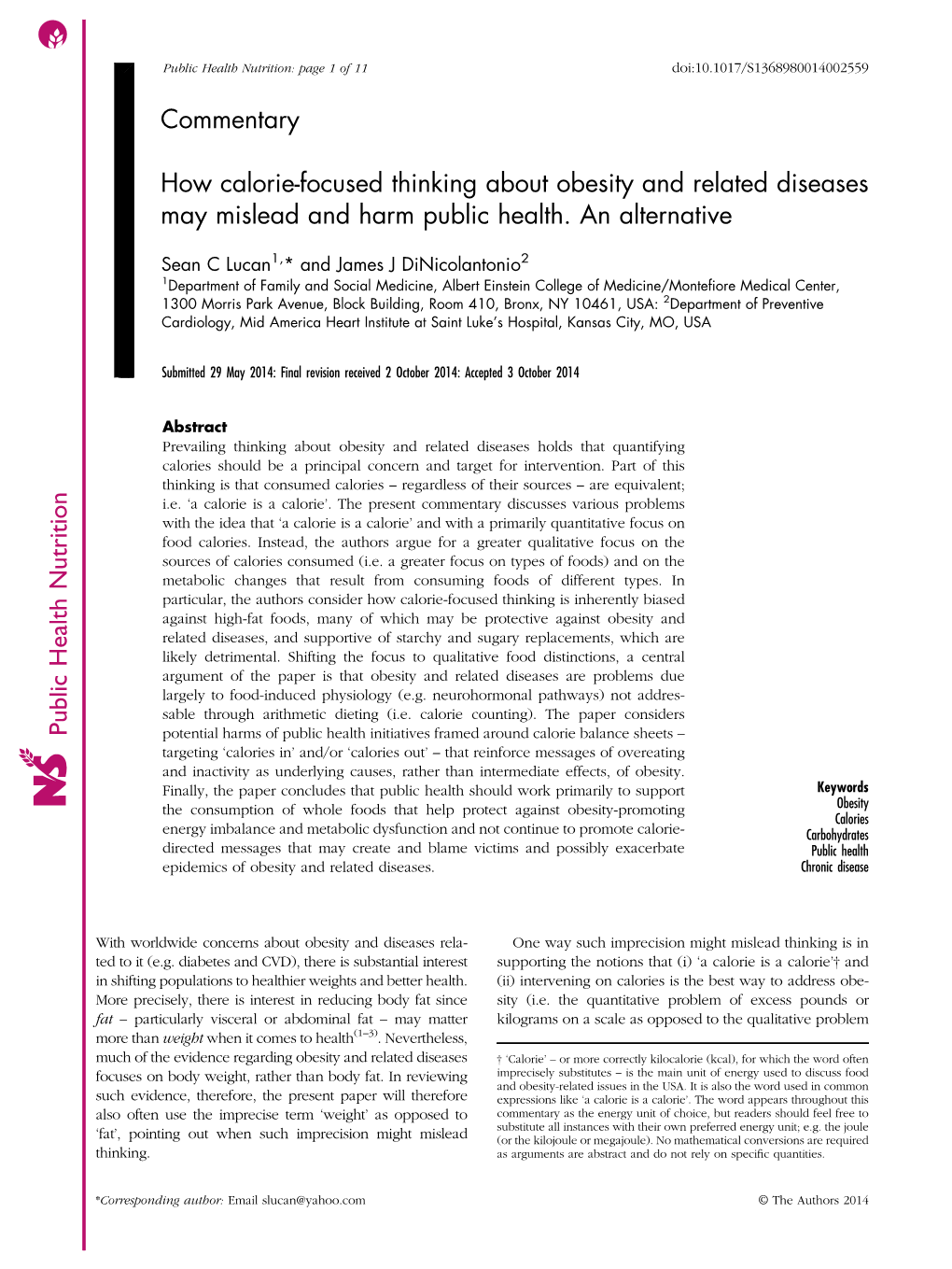 Commentary How Calorie-Focused Thinking About Obesity And