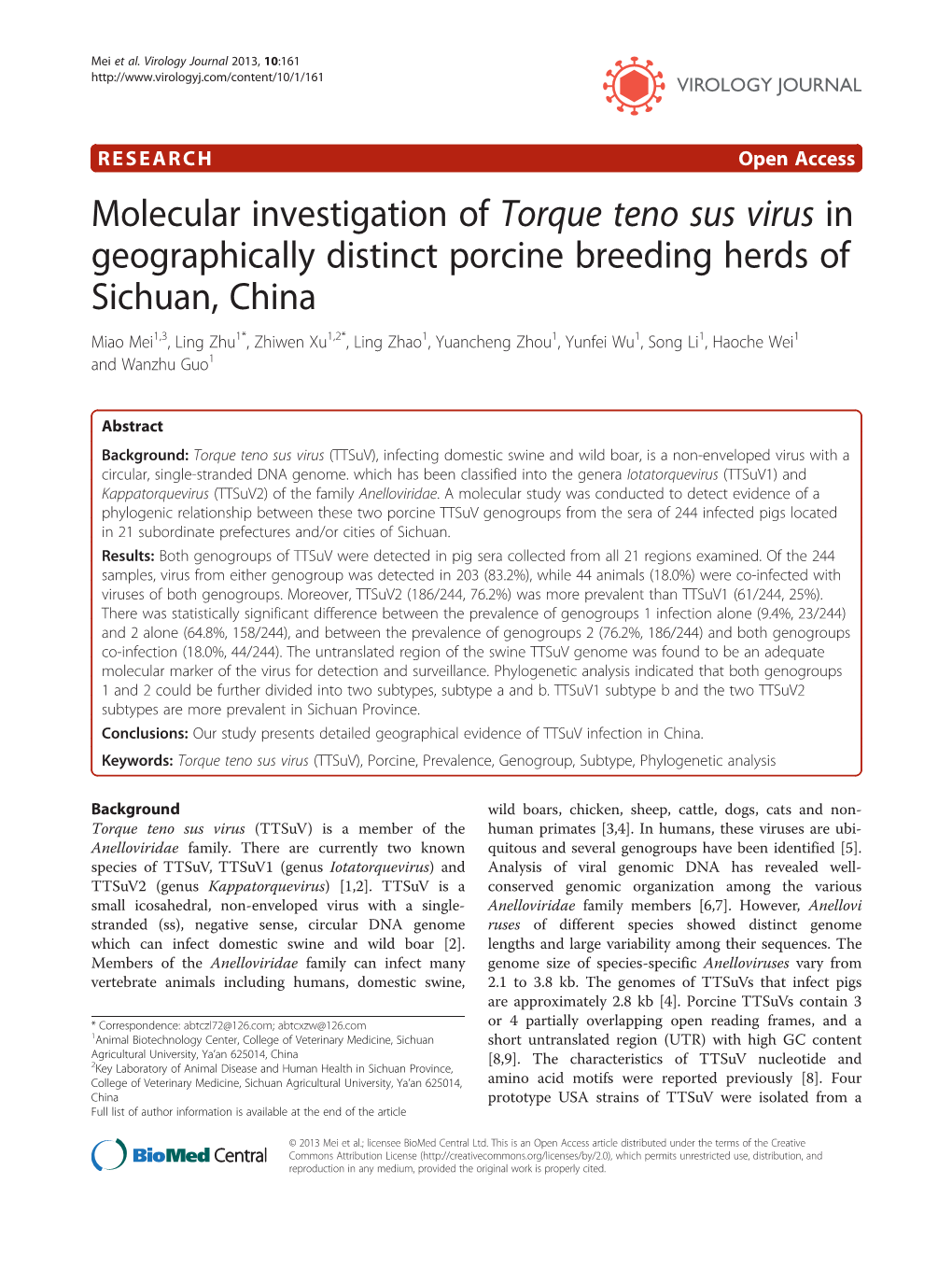 Molecular Investigation of Torque Teno Sus Virus in Geographically Distinct