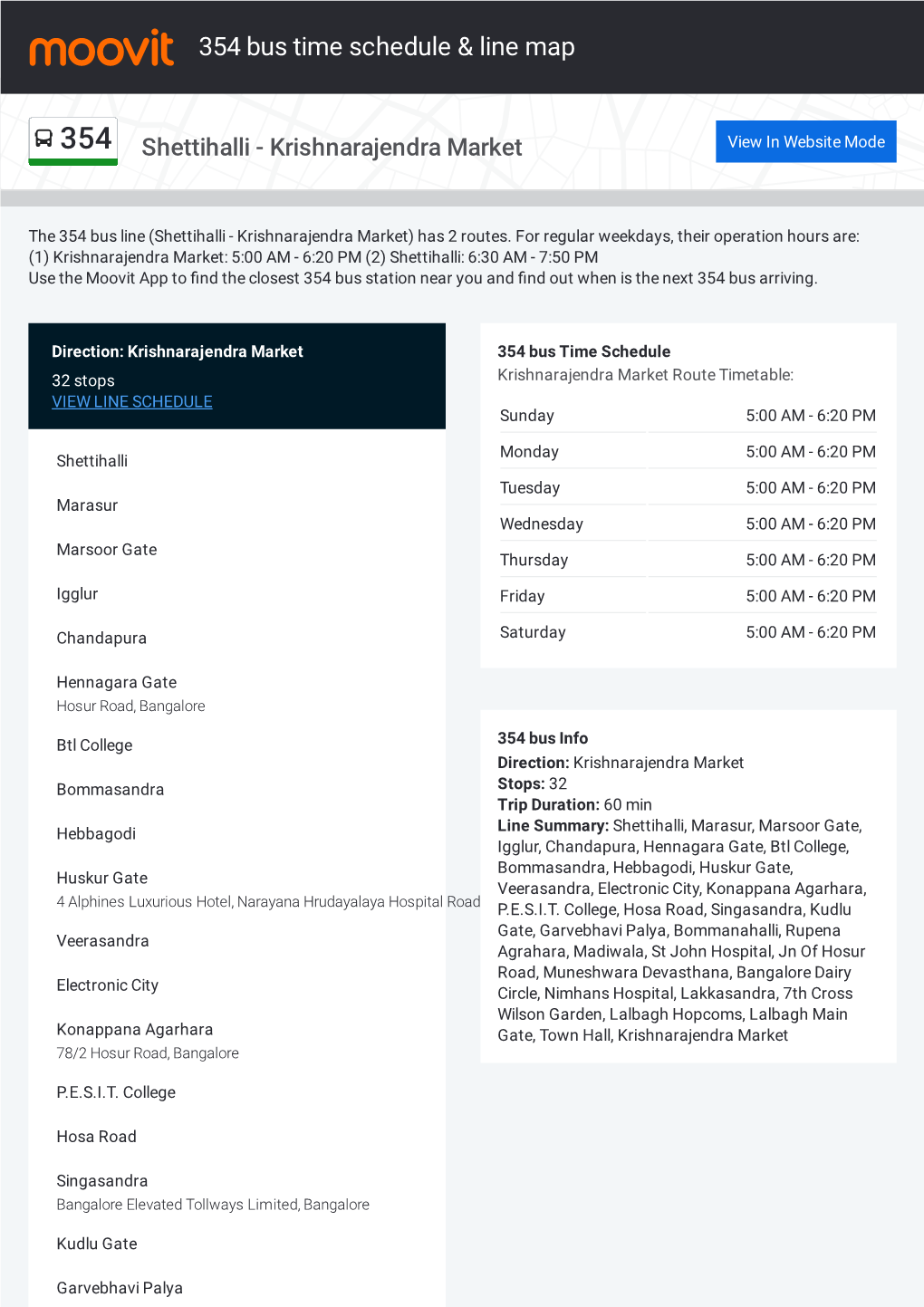 354 Bus Time Schedule & Line Route