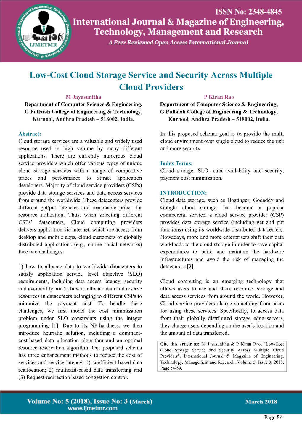 Low-Cost Cloud Storage Service and Security Across Multiple