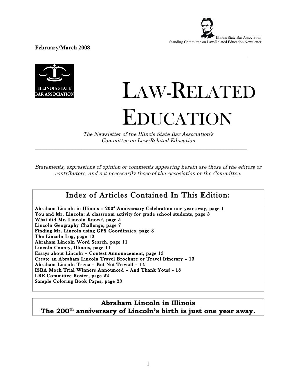 Law-Related Education Newsletter February/March 2008 ______