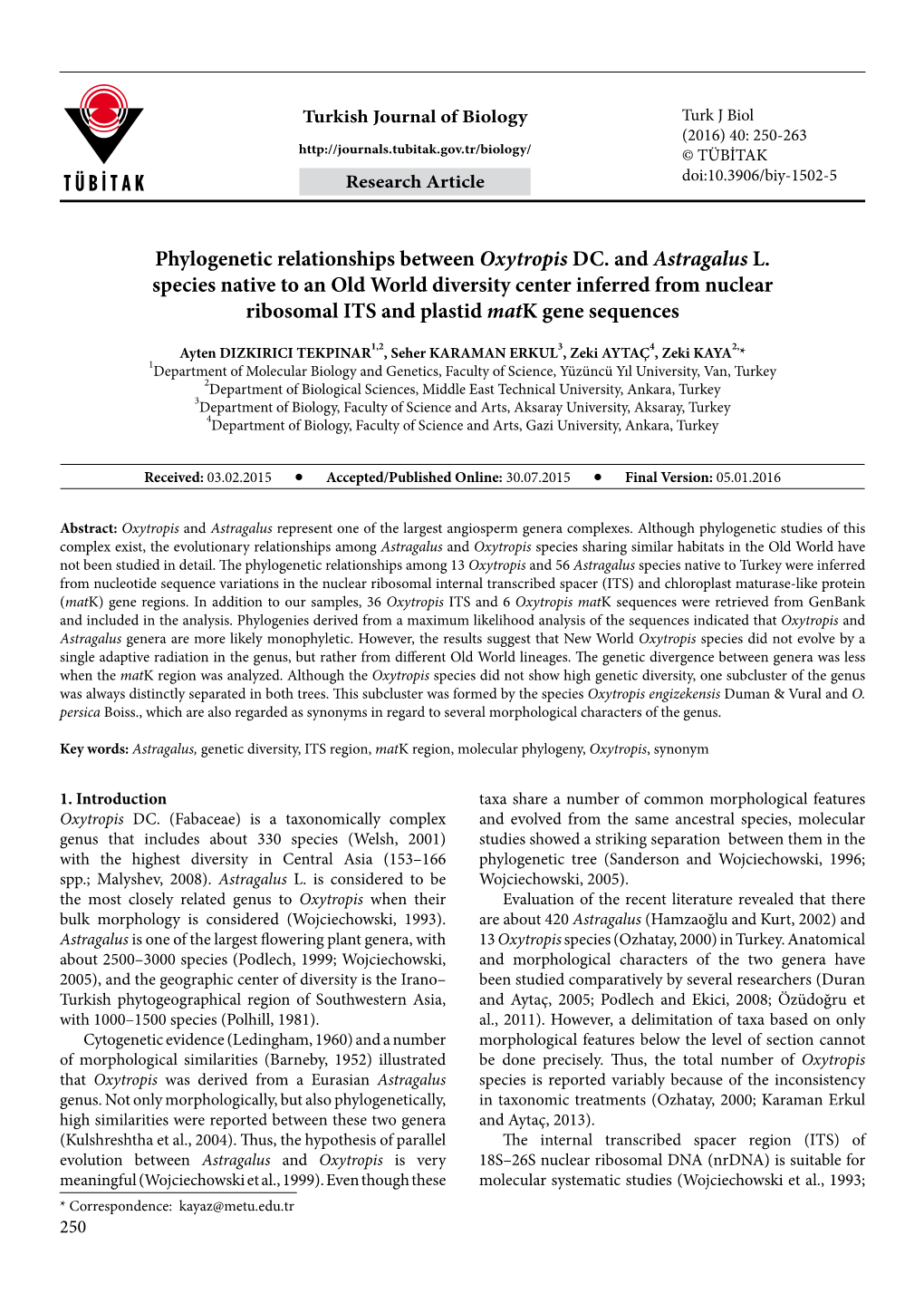 Phylogenetic Relationships Between Oxytropis DC. and Astragalus L