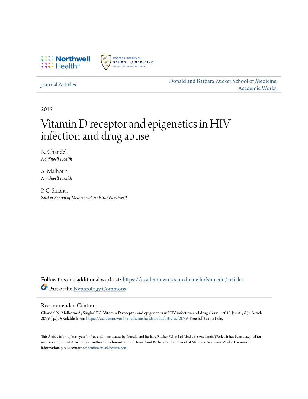 Vitamin D Receptor and Epigenetics in HIV Infection and Drug Abuse N