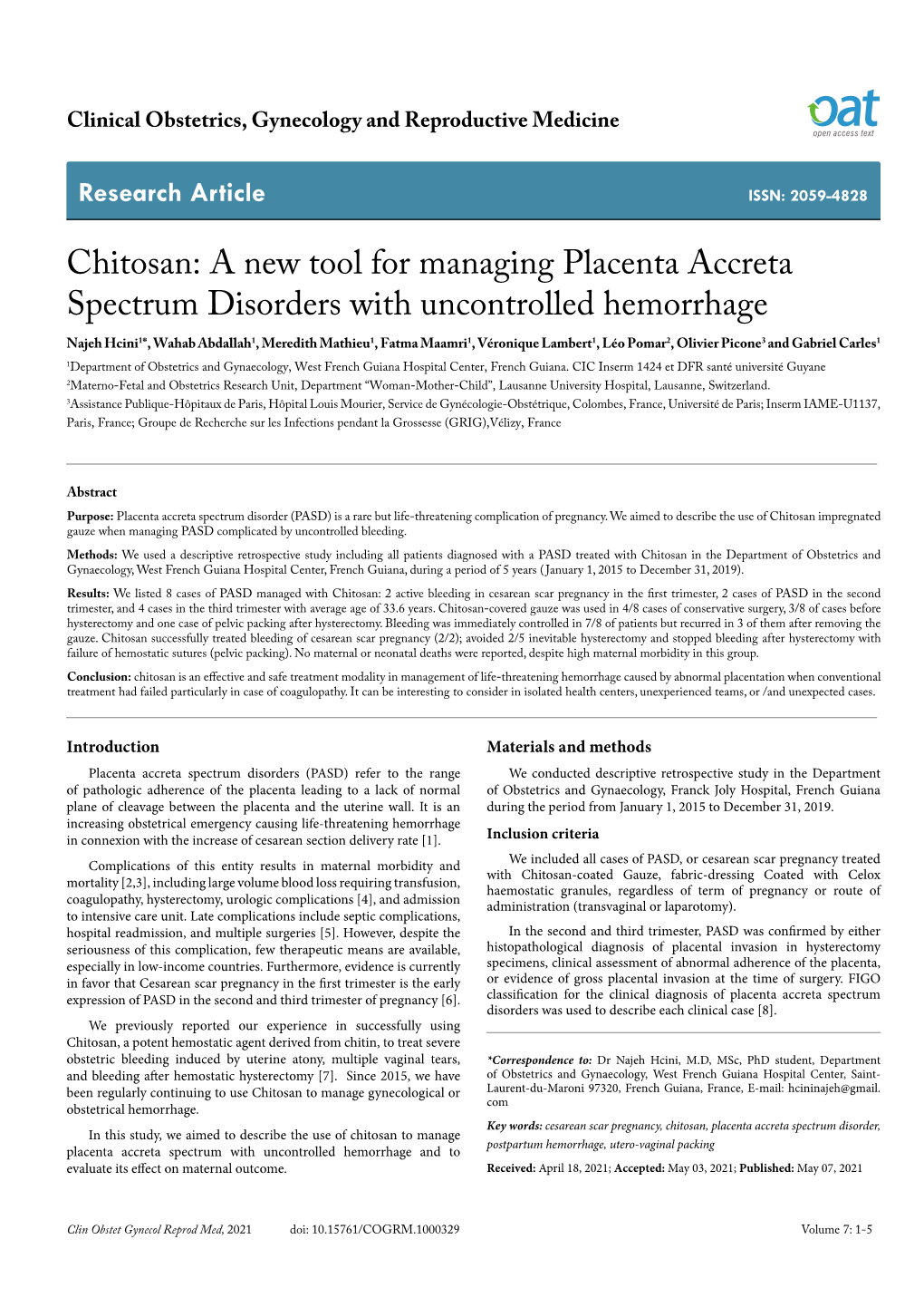Chitosan: a New Tool for Managing Placenta Accreta Spectrum