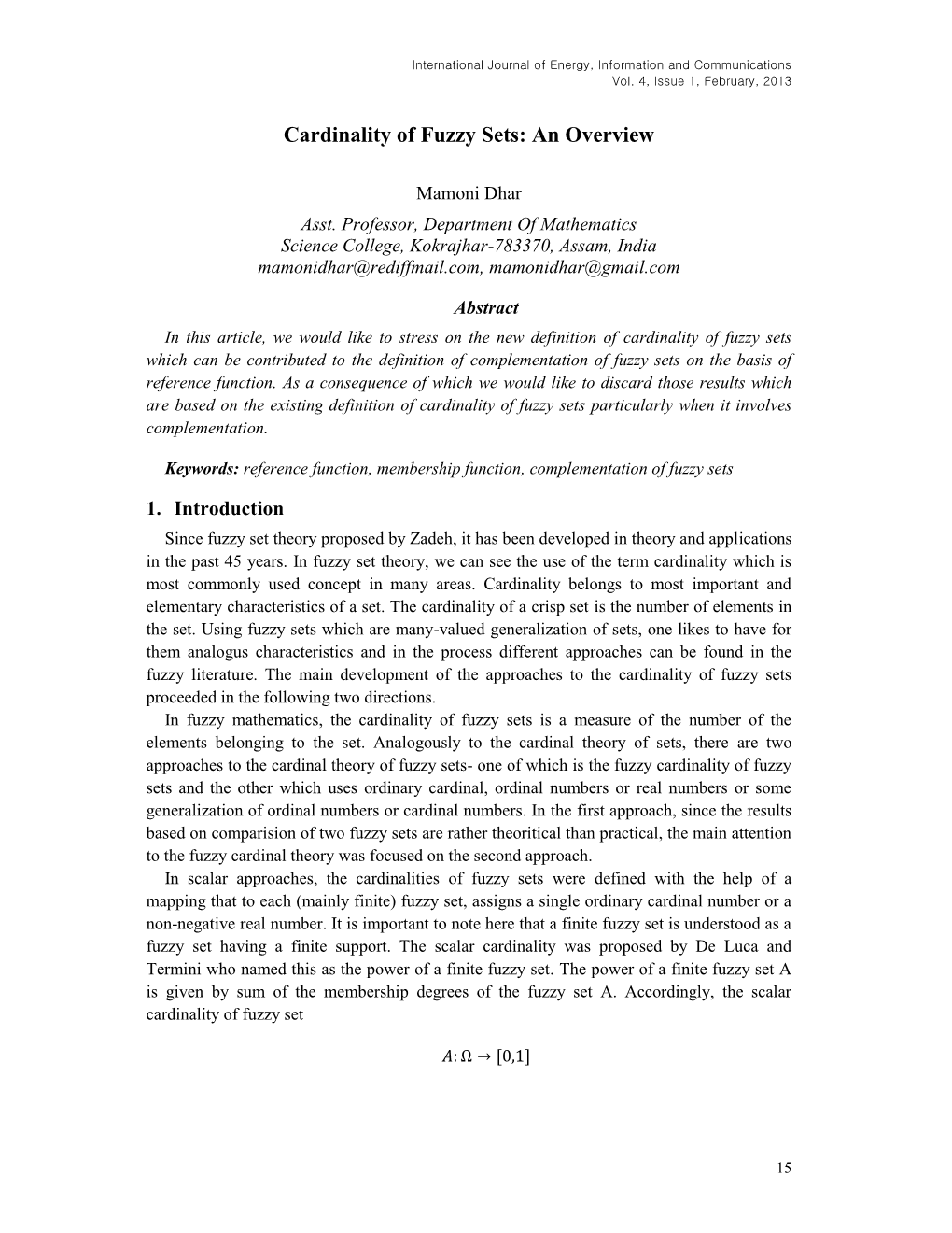 Cardinality of Fuzzy Sets: an Overview