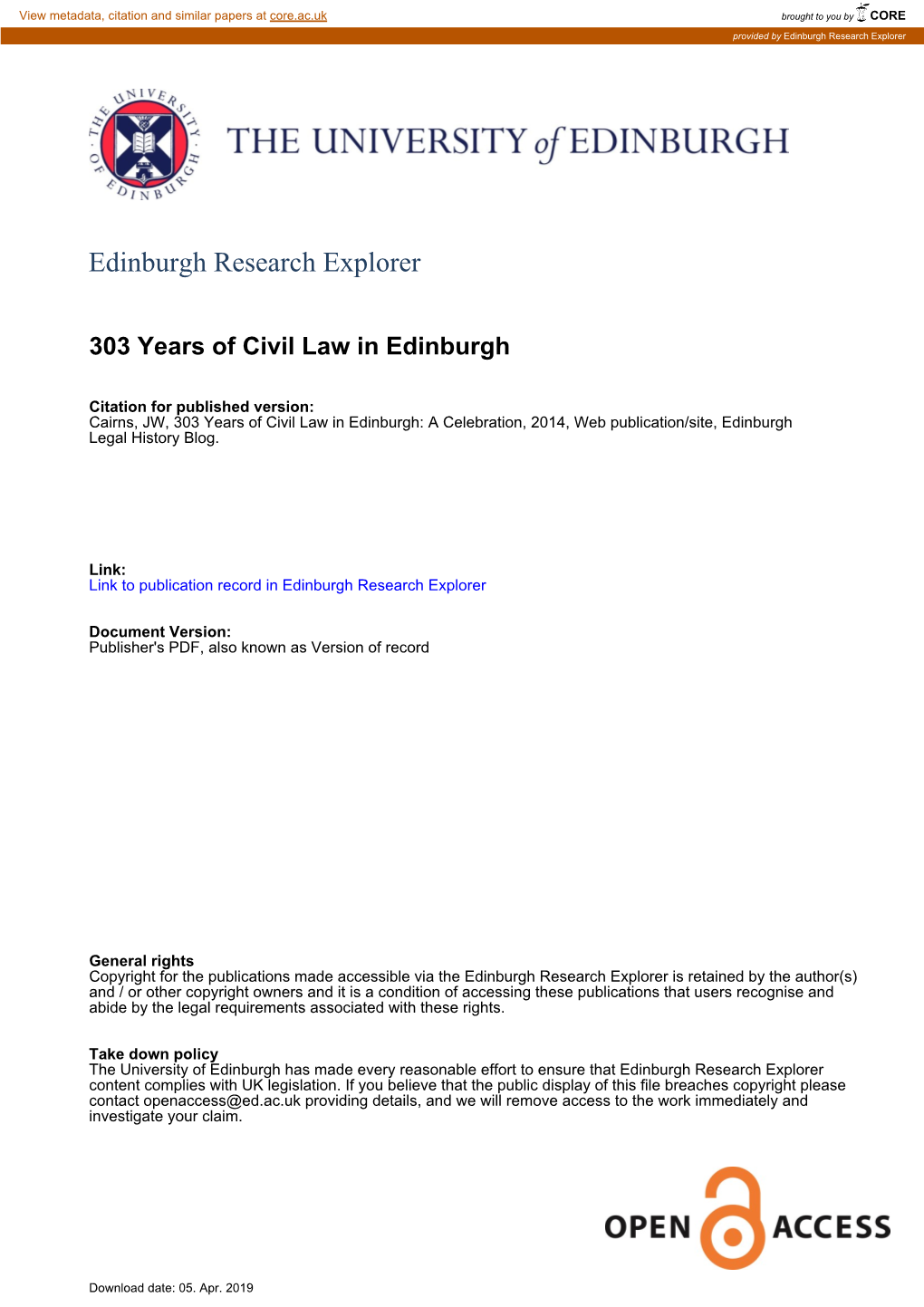 303 Years of Civil Law in Edinburgh
