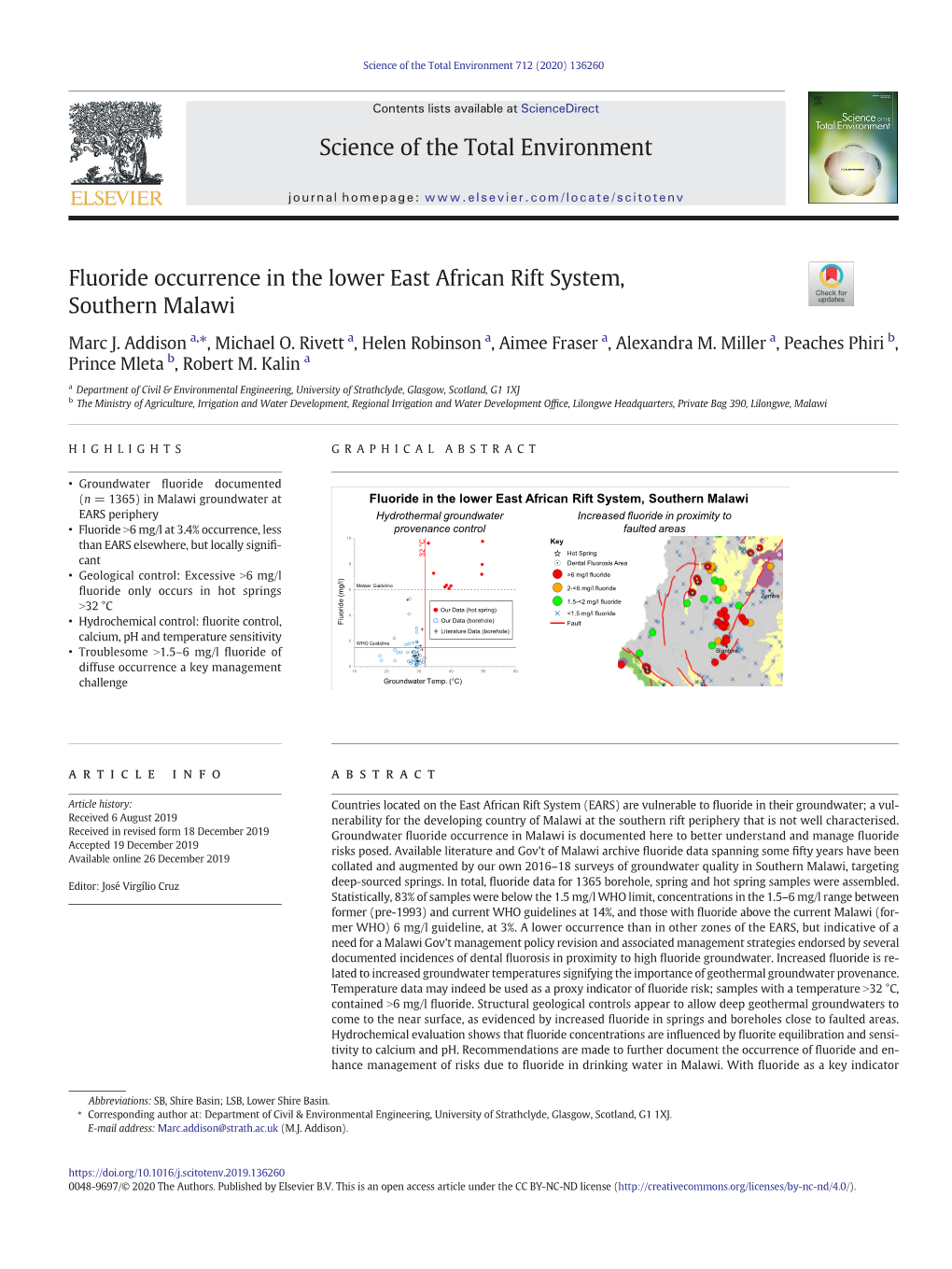 Fluoride Occurrence in the Lower East African Rift System, Southern Malawi