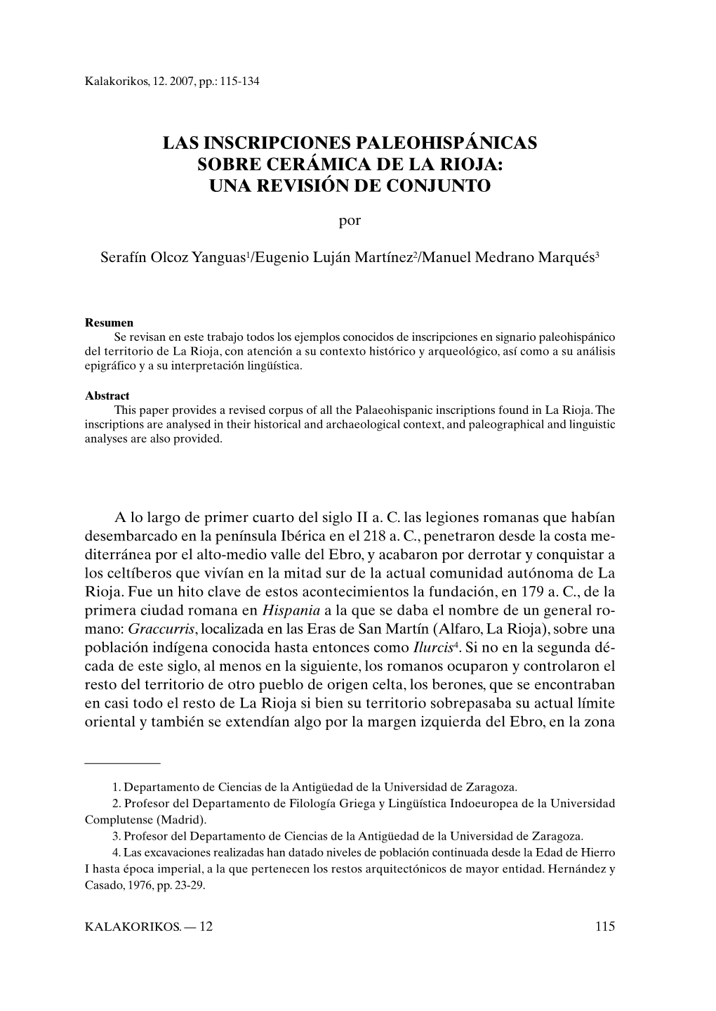 Las Inscripciones Paleohispánicas Sobre Cerámica De La Rioja: Una Revisión De Conjunto