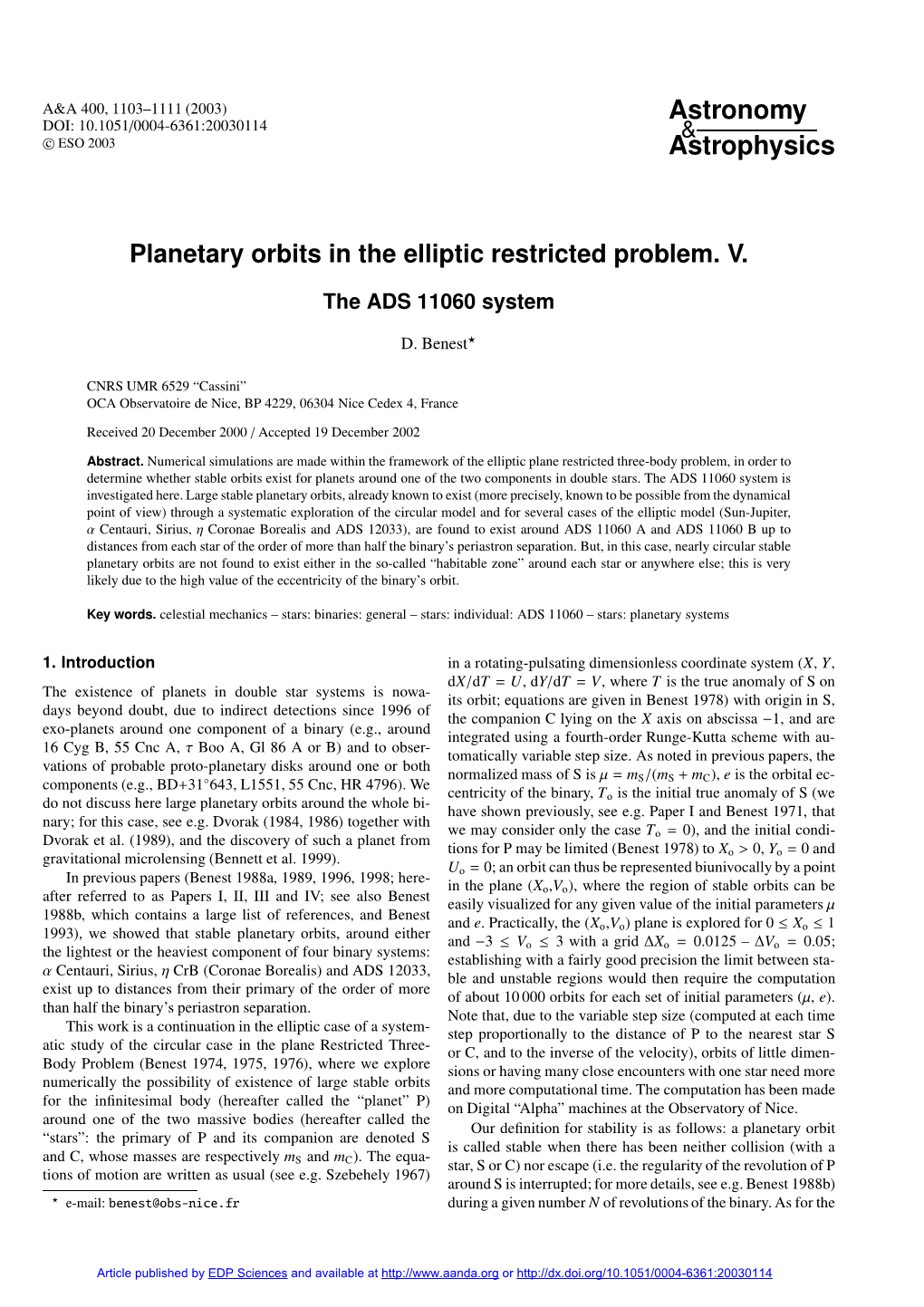 Planetary Orbits in the Elliptic Restricted Problem. V