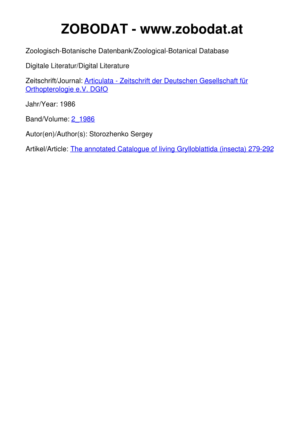 Insecta) 279-292 Deutschen Gesellschaft Für Orthopterologie E.V.; Download Articulata, Bd