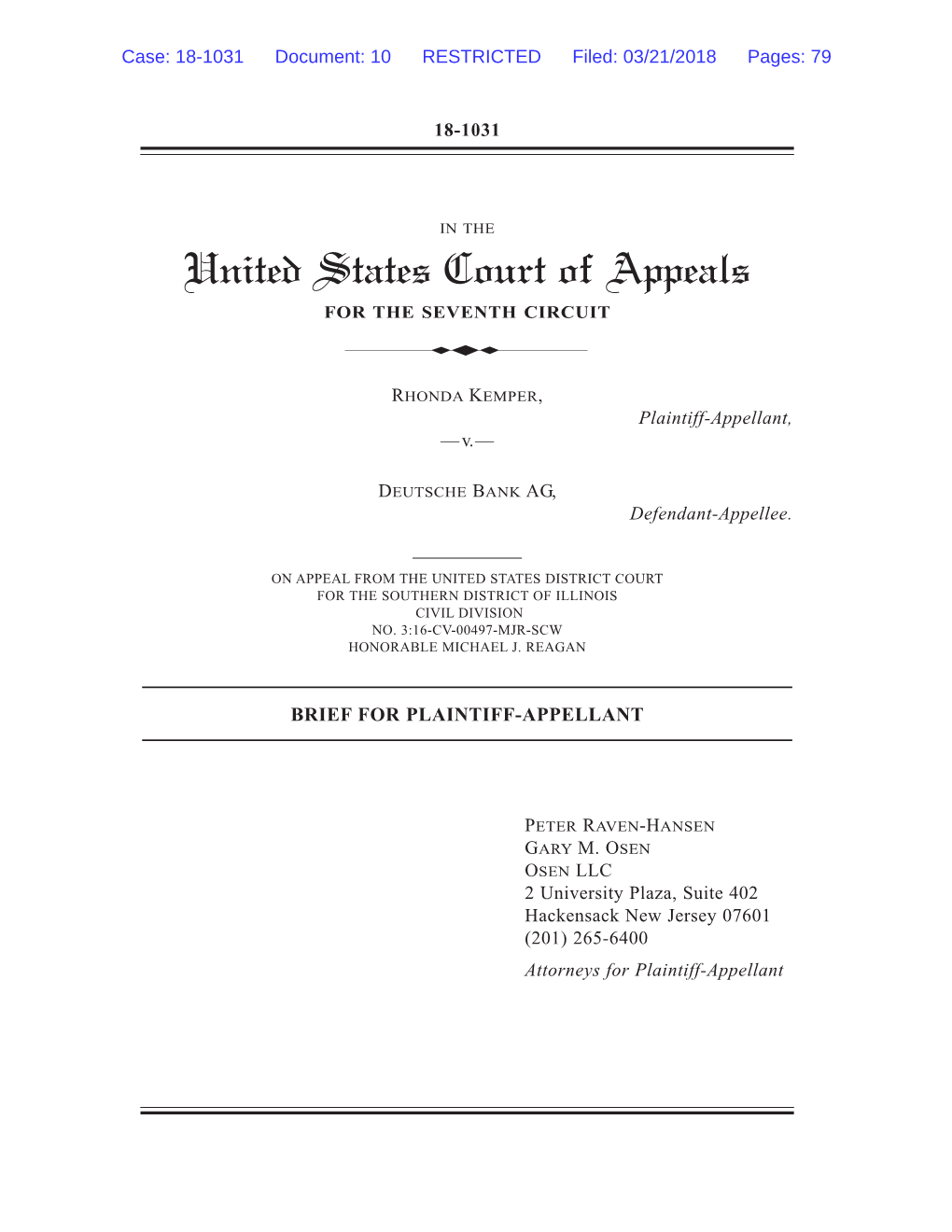 Brief for Plaintiff-Appellant -- Kemper V