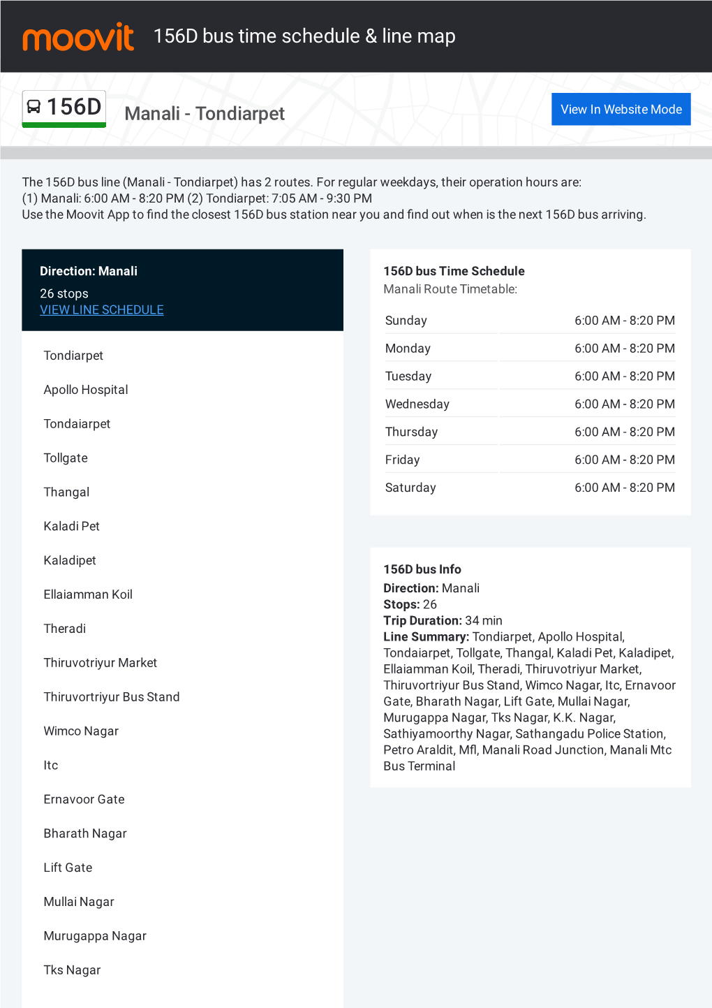 156D Bus Time Schedule & Line Route