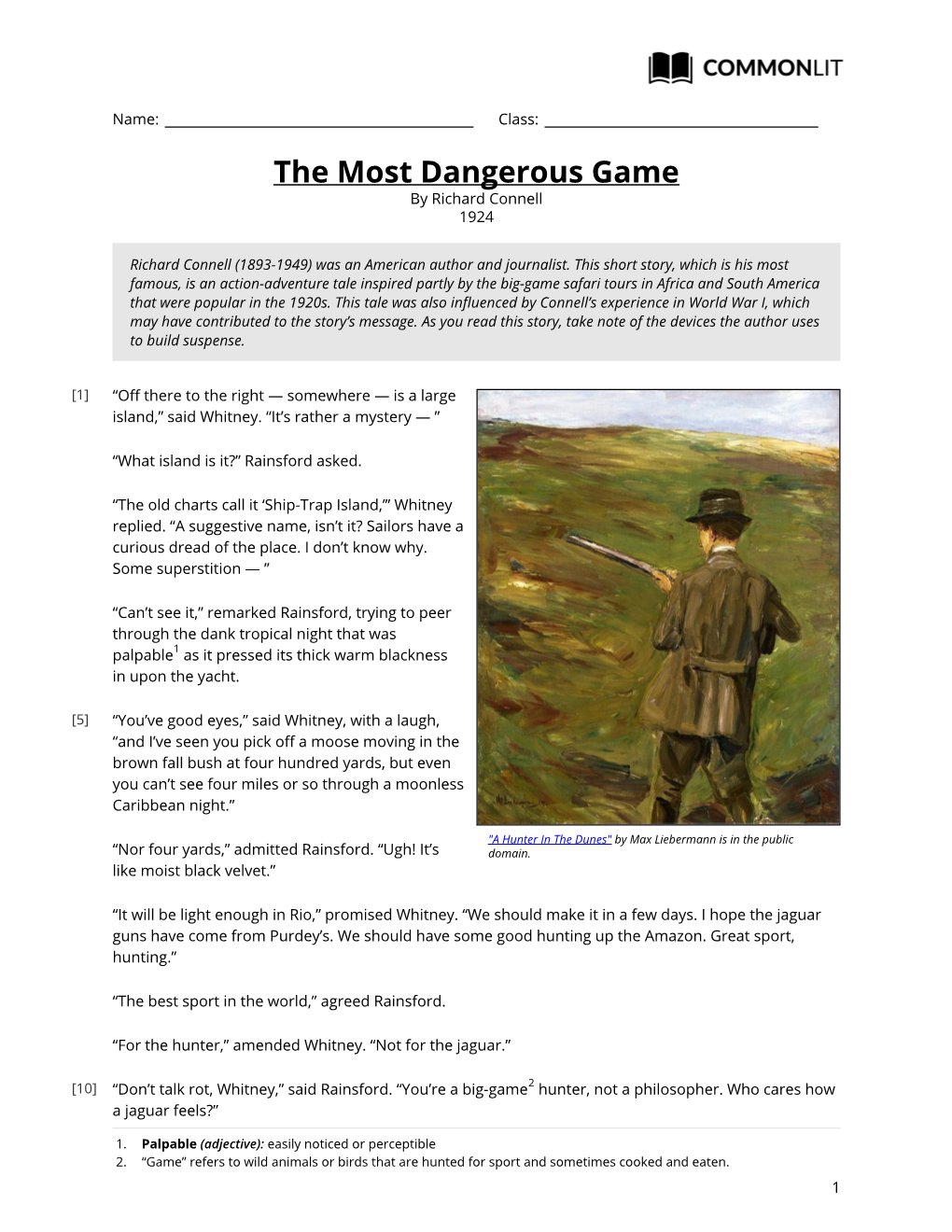 Commonlit | the Most Dangerous Game