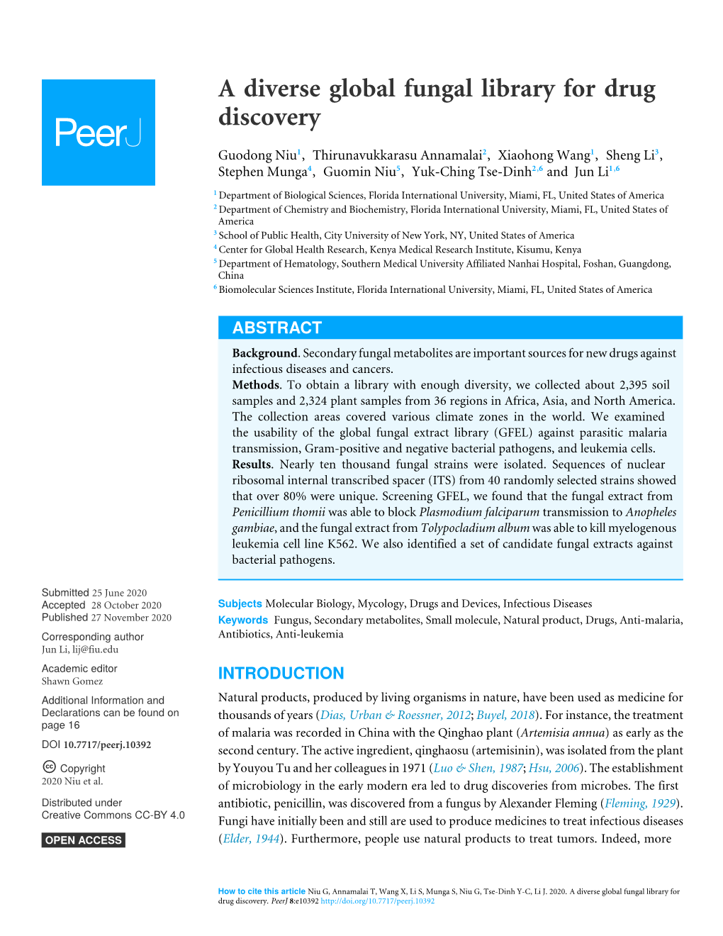 A Diverse Global Fungal Library for Drug Discovery