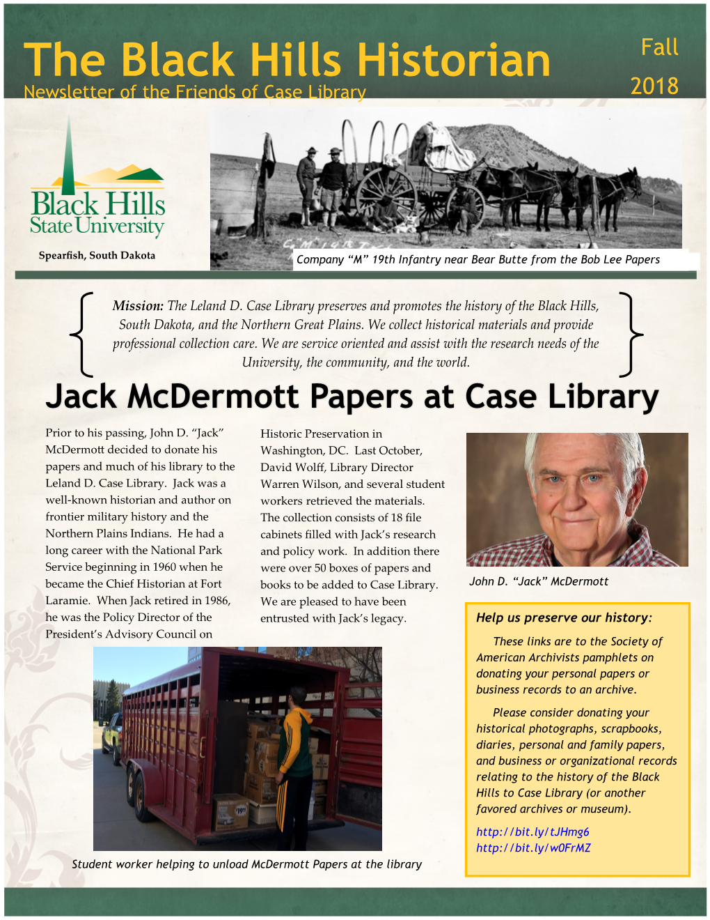 The Black Hills Historian Fall Newsletter of the Friends of Case Library 2018