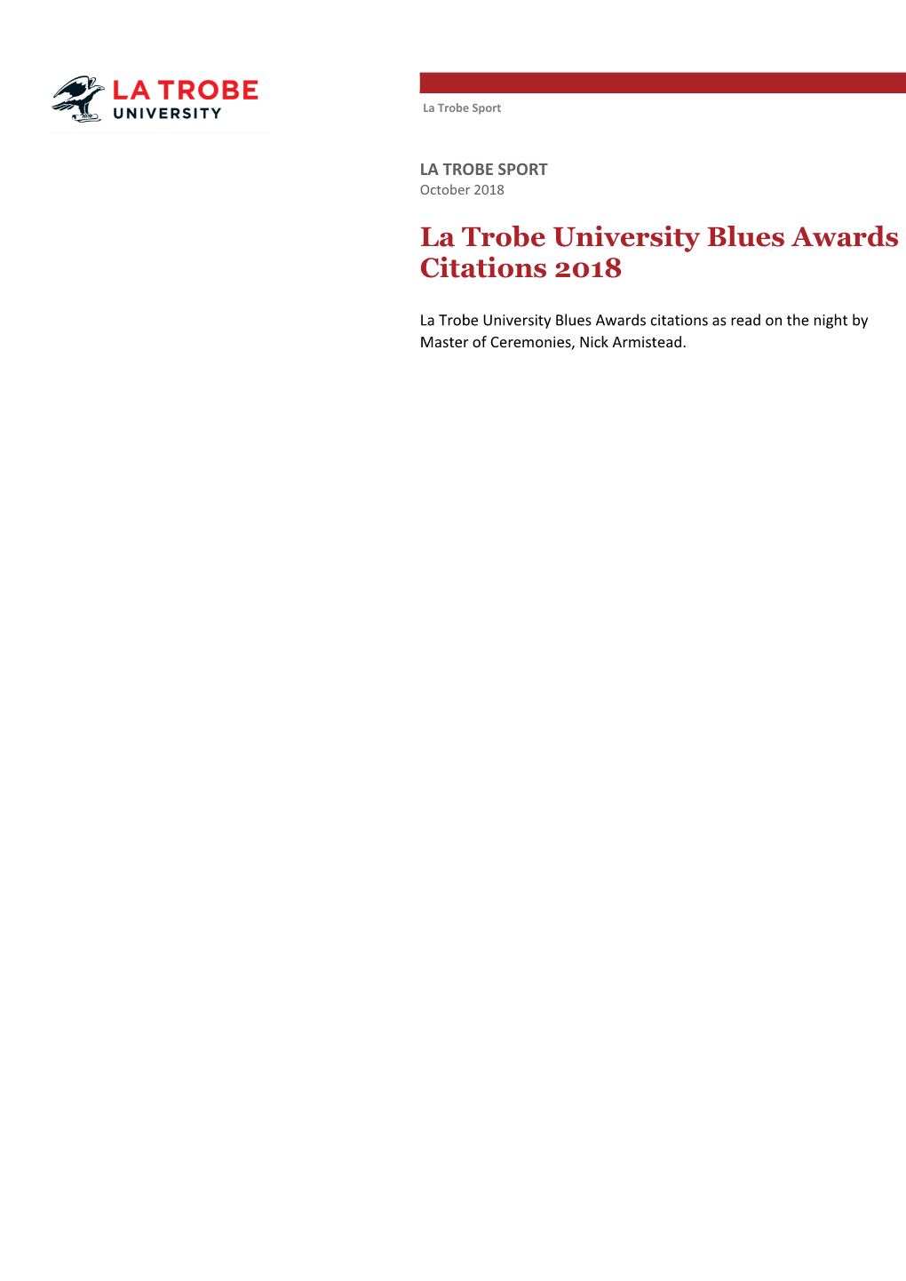 La Trobe University Blues Awards Citations 2018