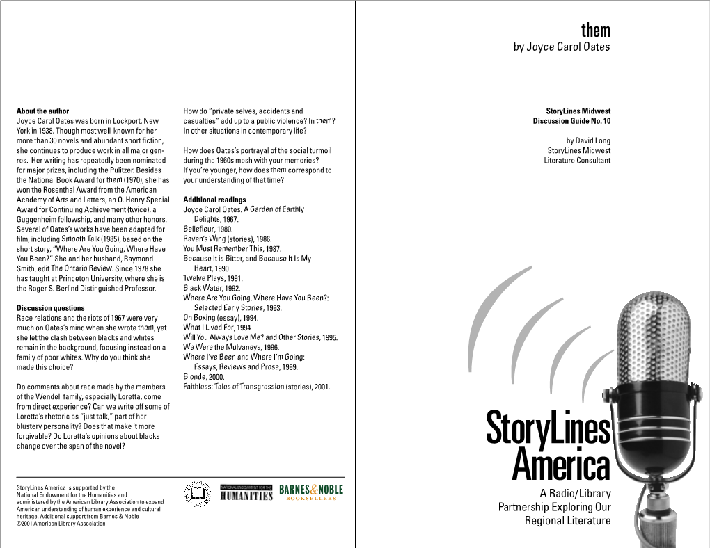 Storylines Midwest Joyce Carol Oates Was Born in Lockport, New Casualties” Add up to a Public Violence? in Them? Discussion Guide No