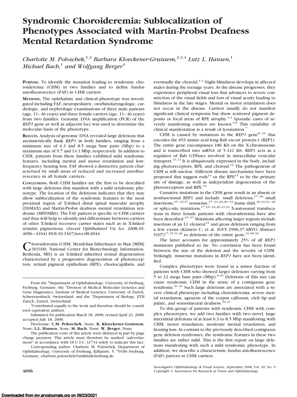 Syndromic Choroideremia: Sublocalization of Phenotypes Associated with Martin-Probst Deafness Mental Retardation Syndrome