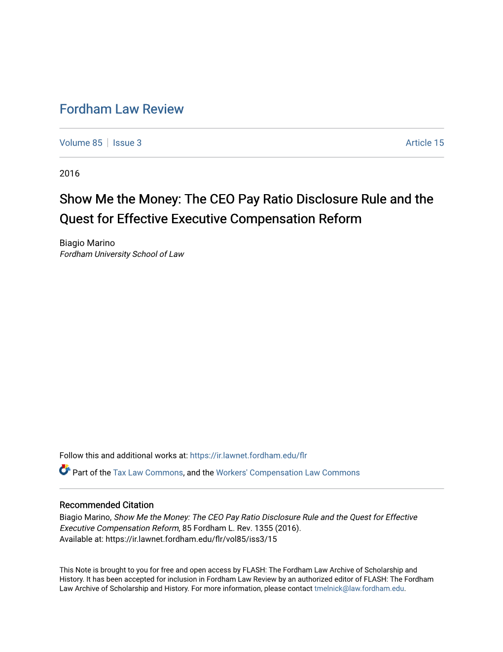 The CEO Pay Ratio Disclosure Rule and the Quest for Effective Executive Compensation Reform