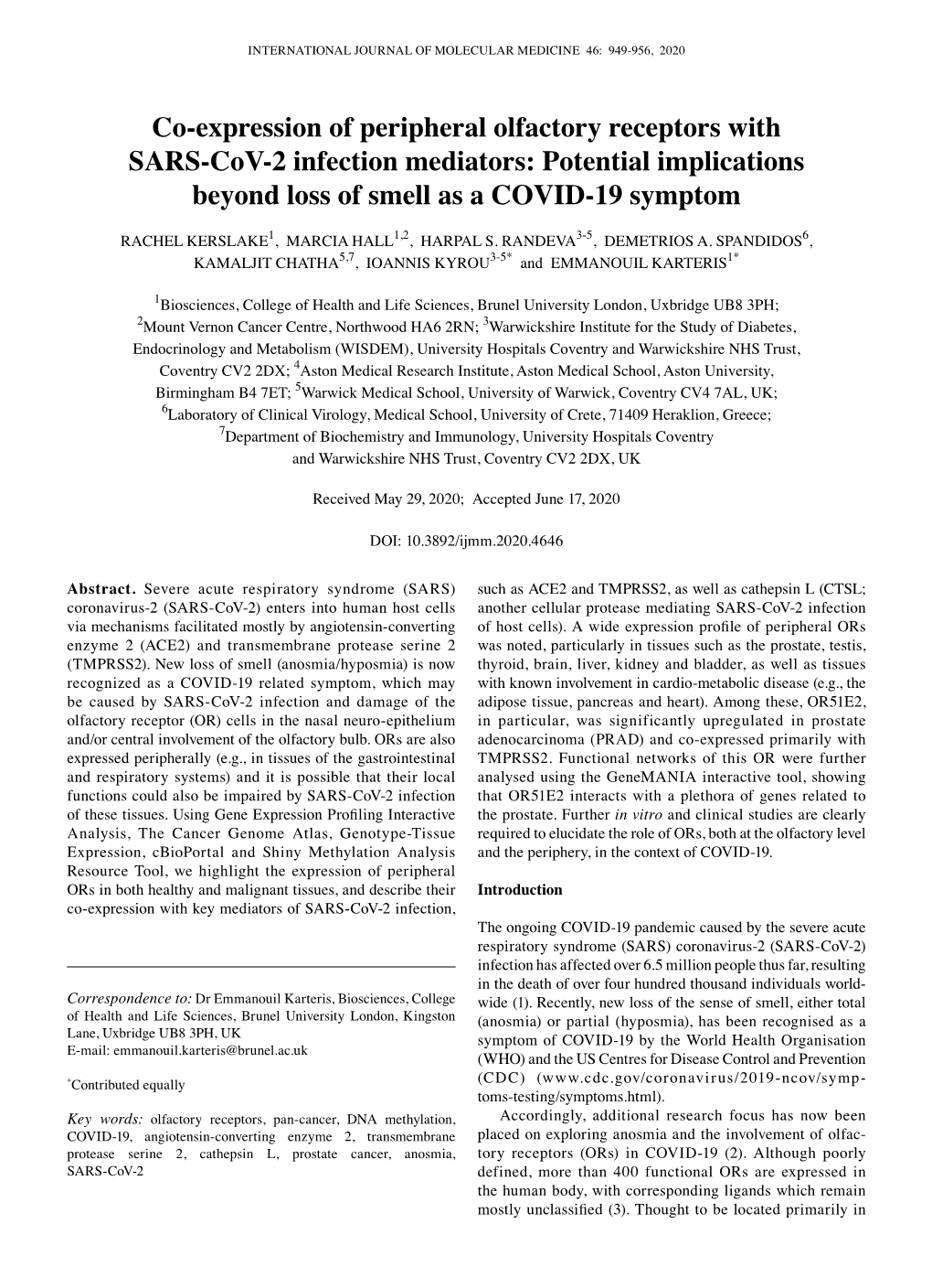 Co‑Expression of Peripheral Olfactory Receptors with SARS‑Cov‑2 Infection Mediators: Potential Implications Beyond Loss of Smell As a COVID‑19 Symptom