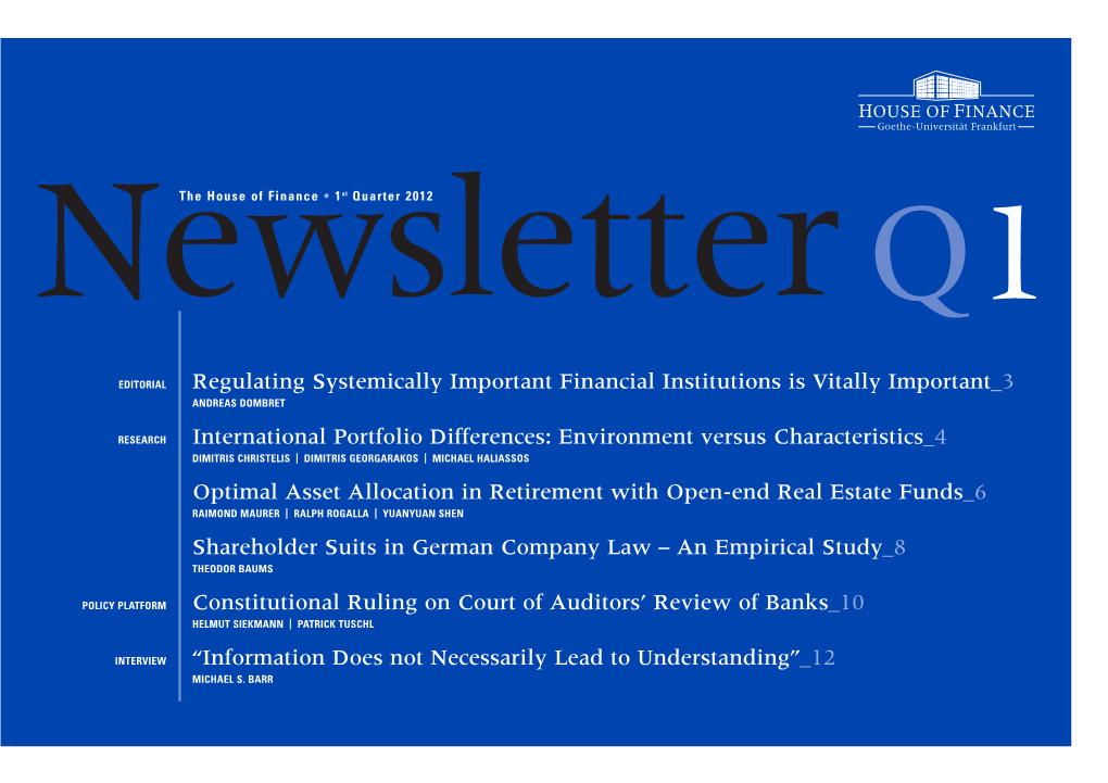 House of Finance Newsletter