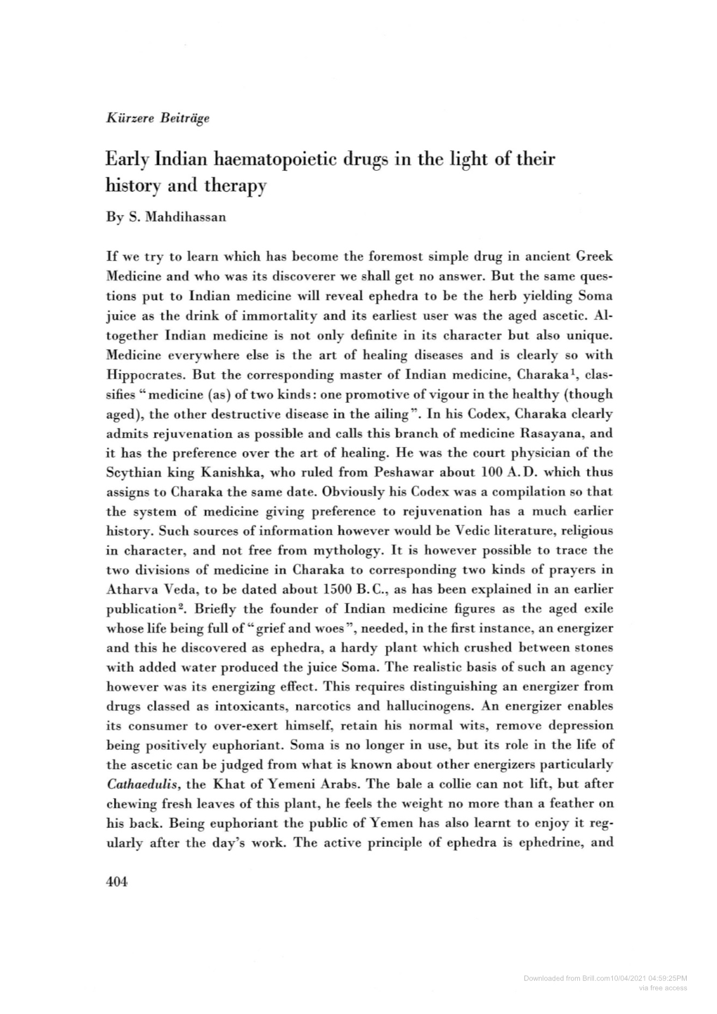 Early Indian Haematopoietic Drugs in the Light of Their History and Therapy by S