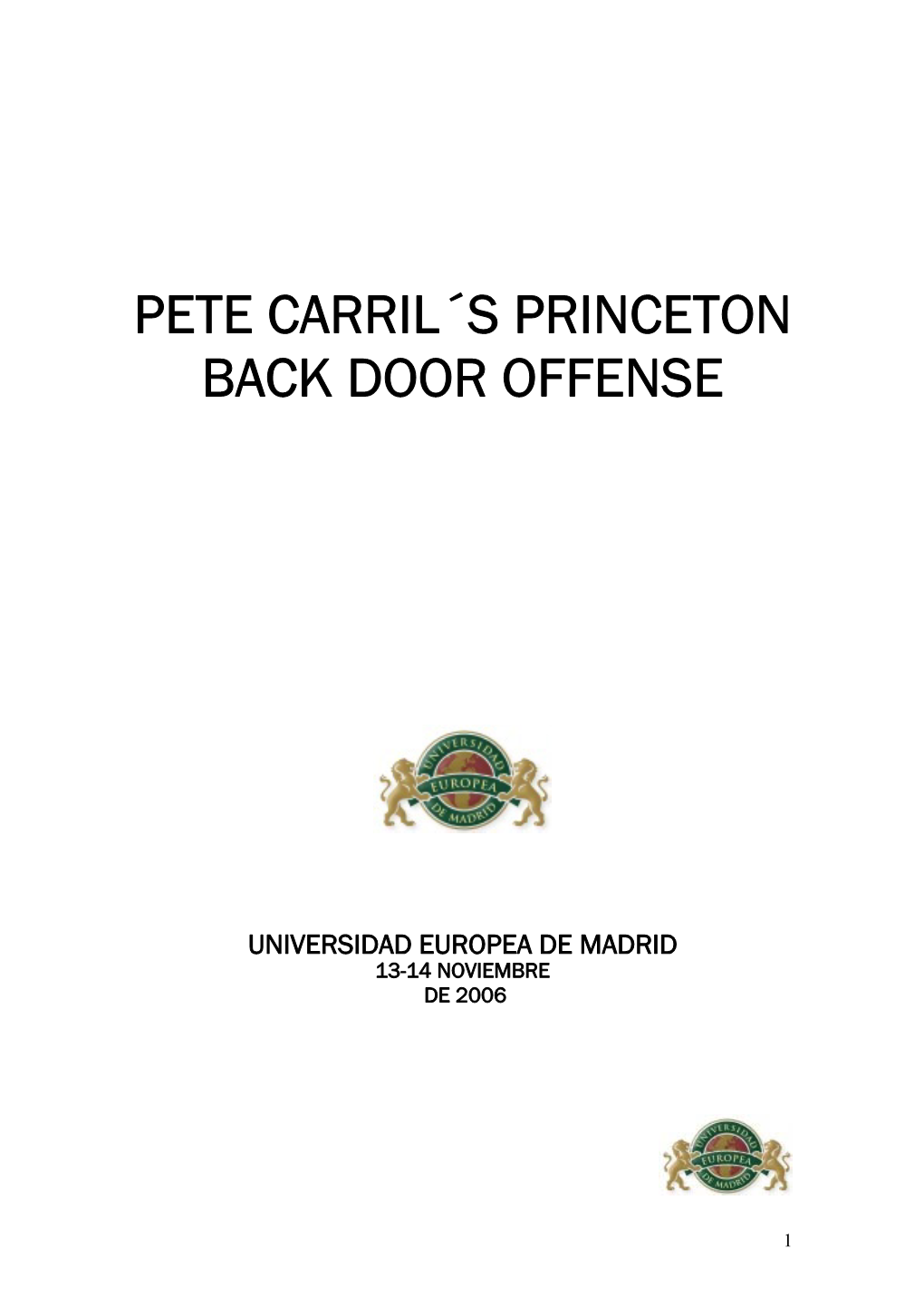 Pete Carril´S Princeton Back Door Offense