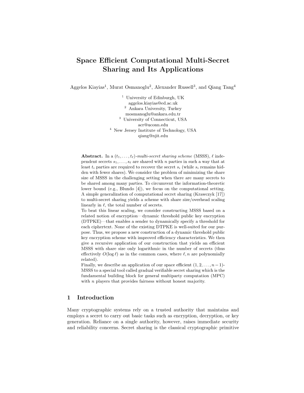 Space Efficient Computational Multi-Secret Sharing and Its