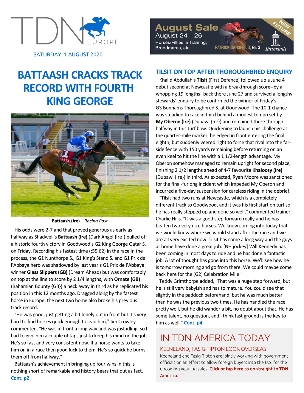 Battaash Cracks Track Record with Fourth King