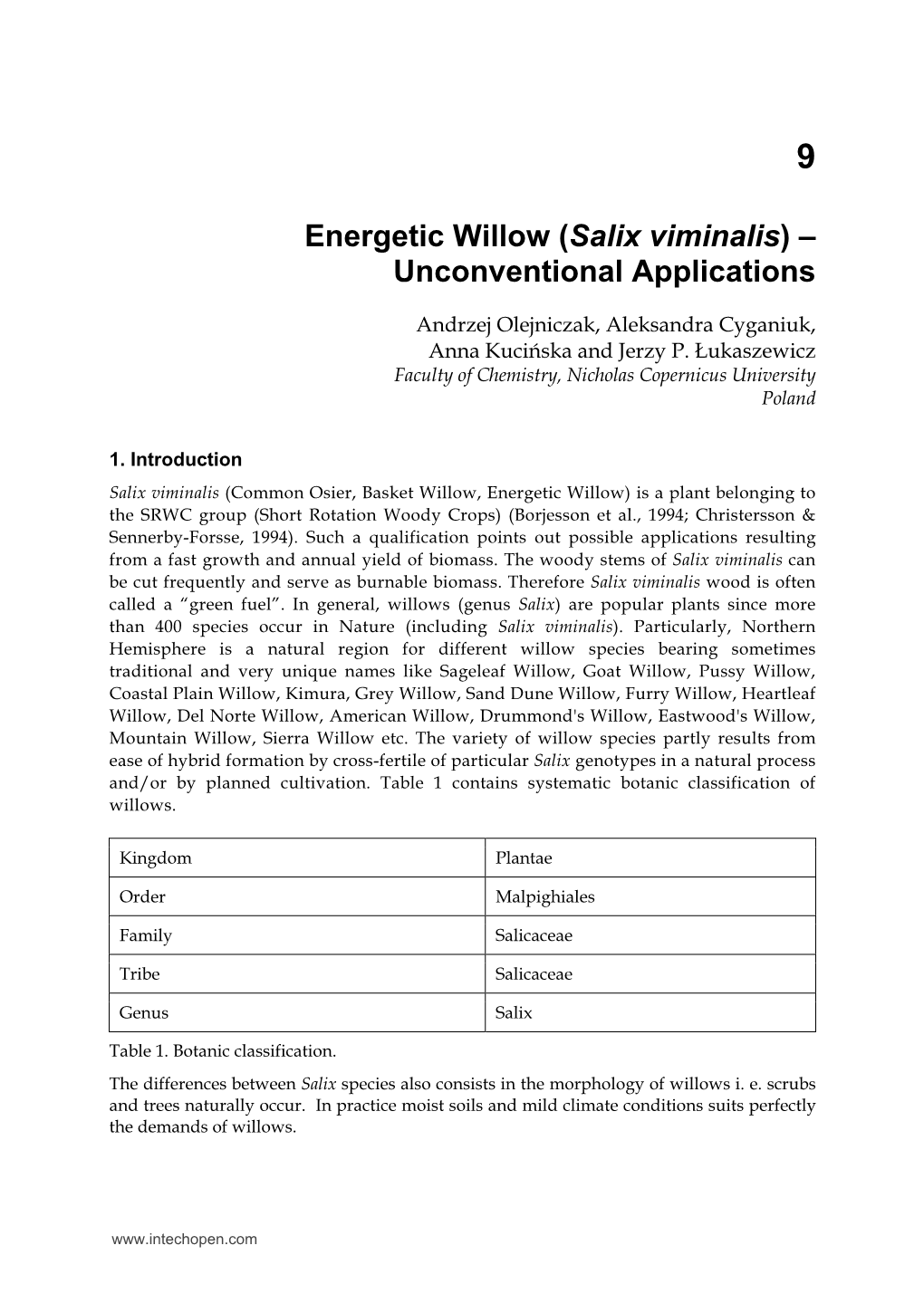 Energetic Willow (Salix Viminalis) – Unconventional Applications