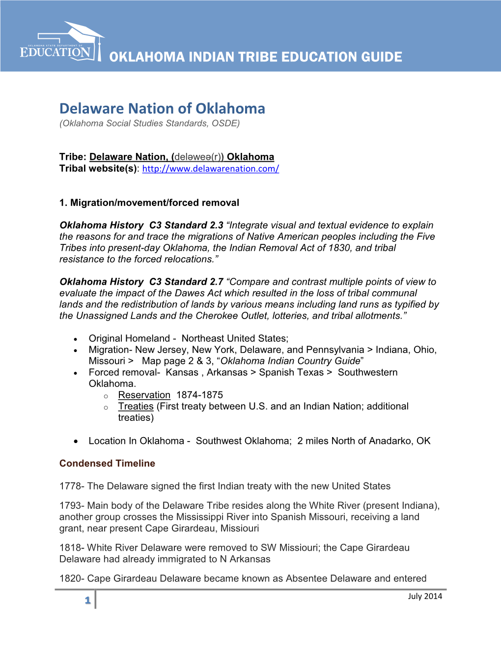 Delaware Nation of Oklahoma (Oklahoma Social Studies Standards, OSDE)