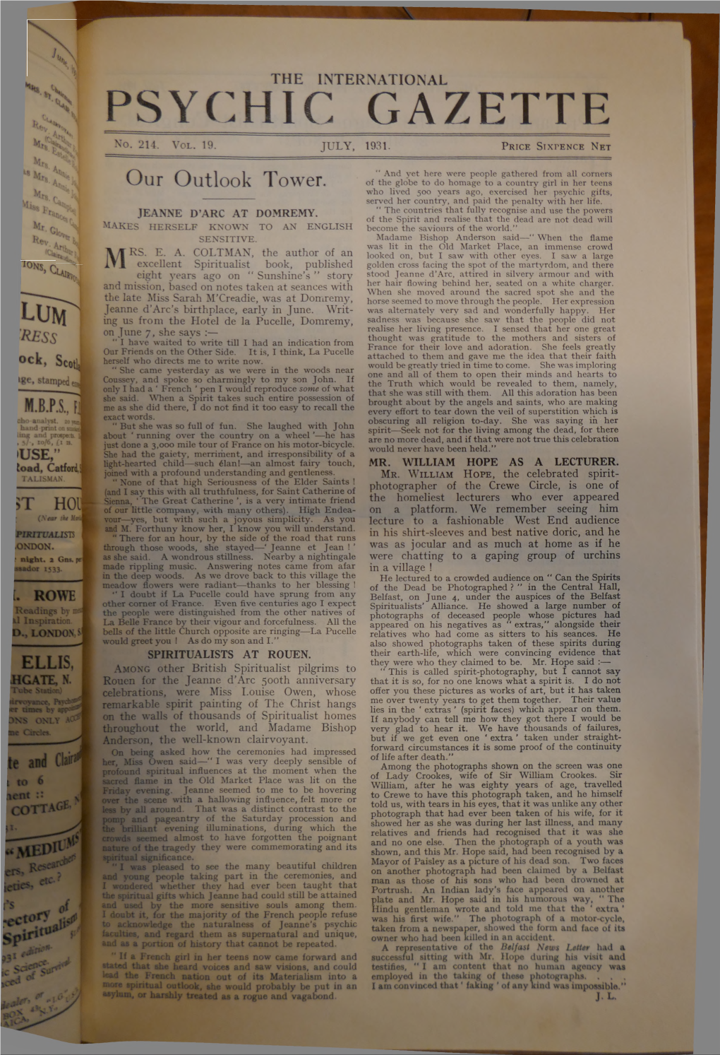 International Psychic Gazette V19 N214 Jul 1931