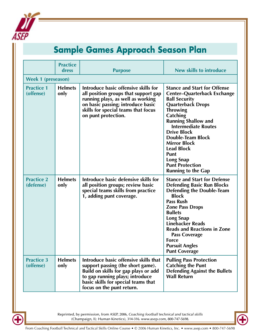 Sample Games Approach Season Plan