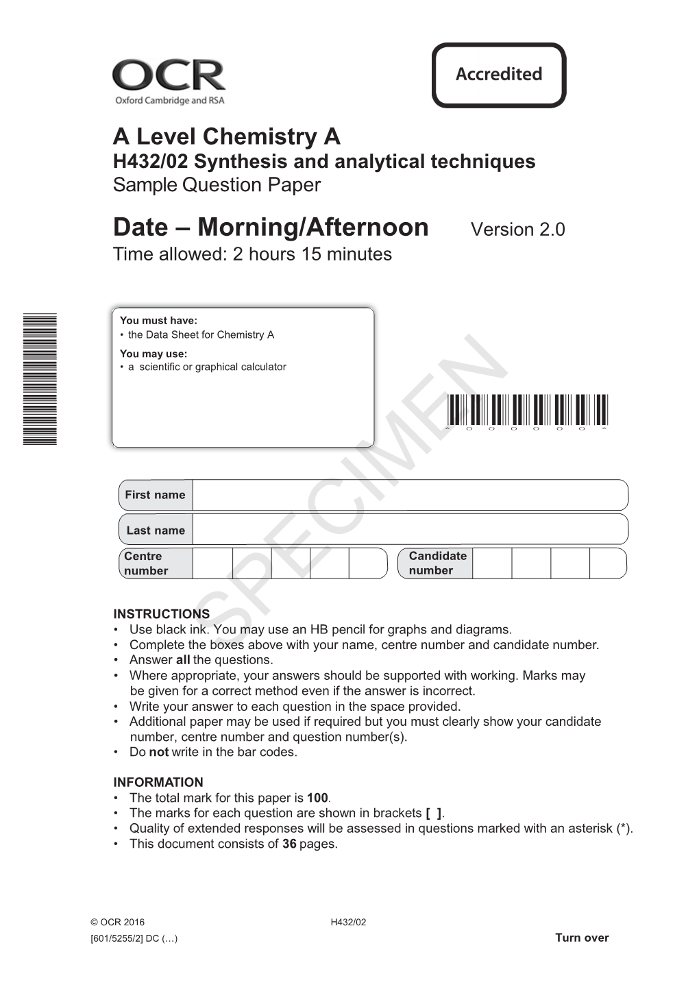 SAM- OCR a Level Chemistry A: Synthesis and Analytical Techniques