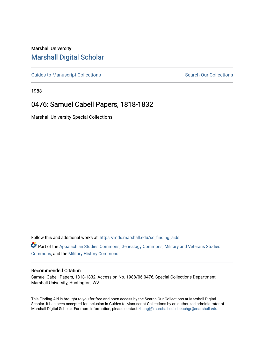 0476: Samuel Cabell Papers, 1818-1832