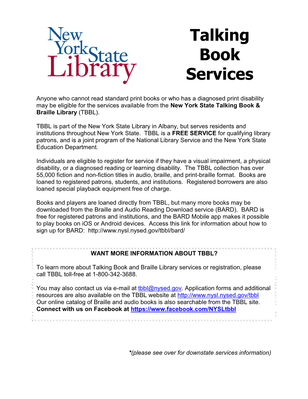 Fact Sheet on Talking Book Services