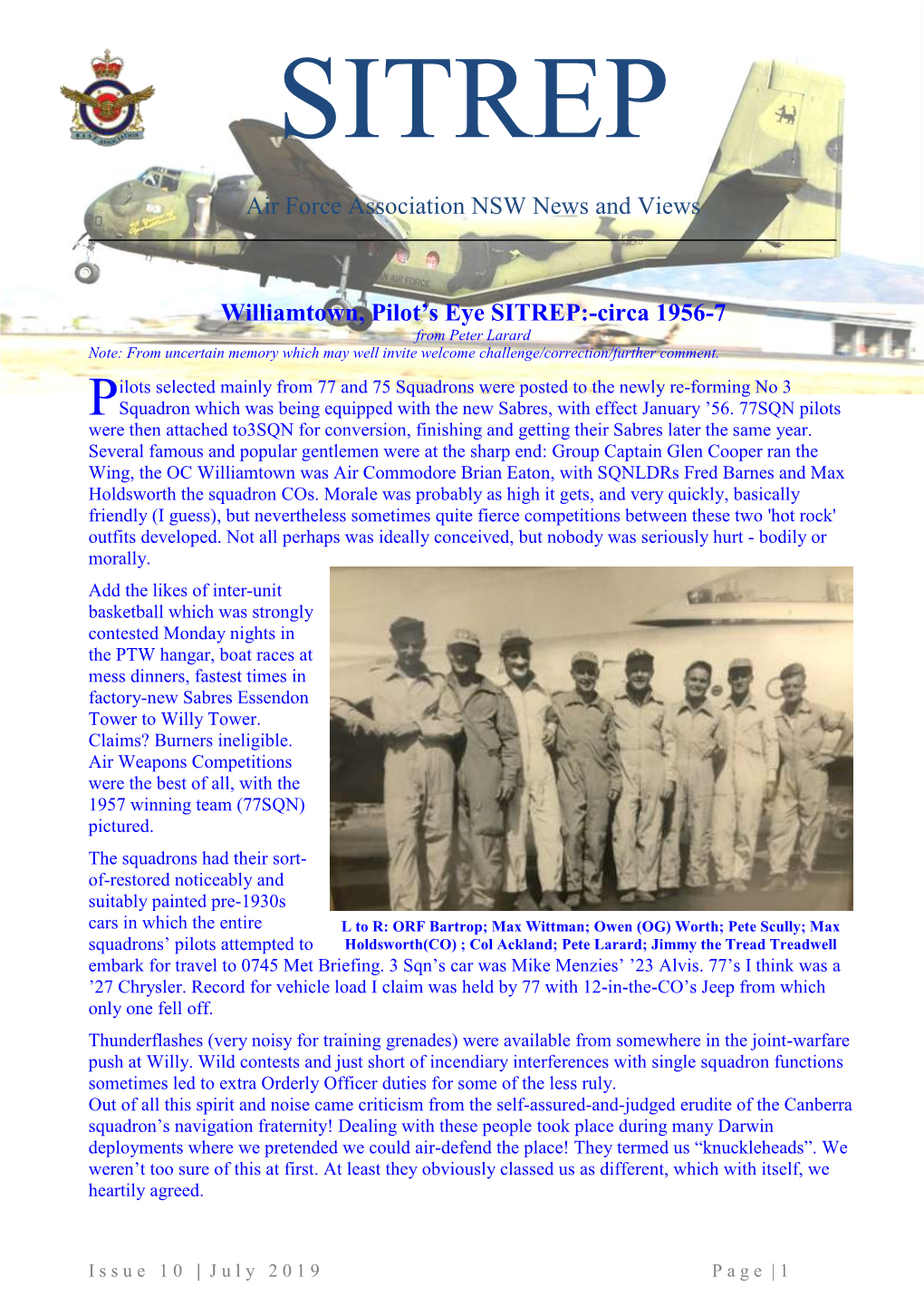 Air Force Association NSW News and Views Williamtown, Pilot's Eye SITREP:-Circa 1956-7