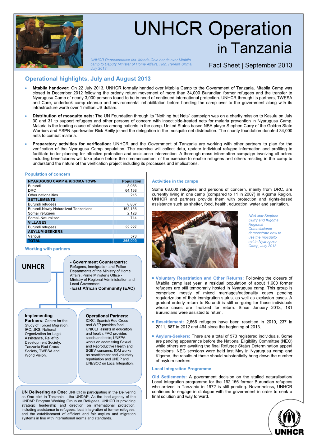 UNHCR Tanzania Fact Sheet September 2013.Pdf (English)