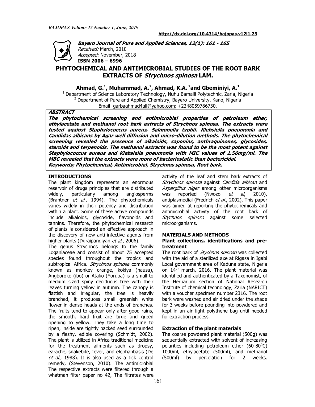 EXTRACTS of Strychnos Spinosa LAM