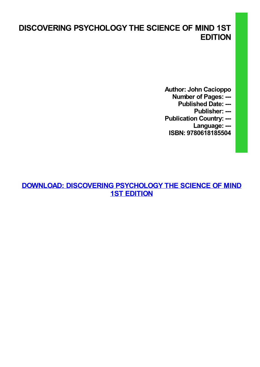 Discovering Psychology the Science of Mind 1St Edition Download
