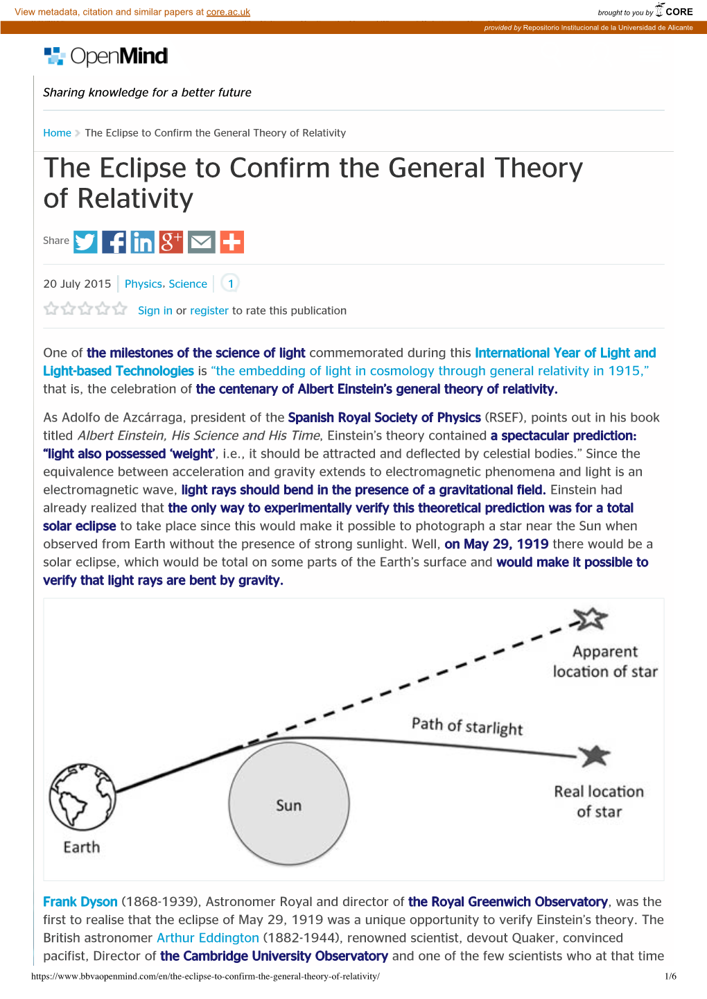 The Eclipse to Confirm the General Theory of Relativity - Openprovidedmind by Repositorio Institucional De La Universidad De Alicante Search Private Area