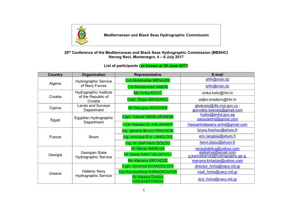 List of Participants (As Known at 29 June 2017)