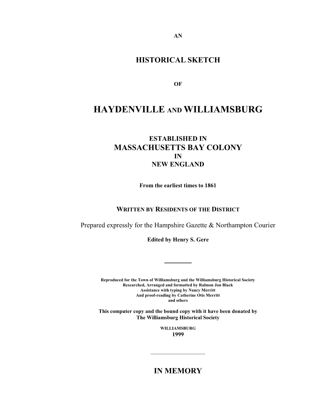 Haydenville and Williamsburg