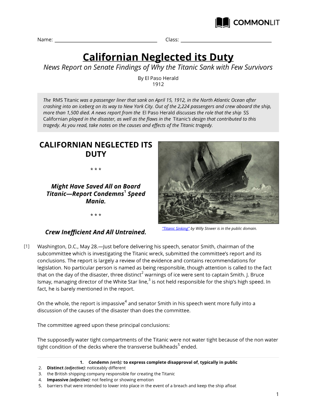 Commonlit | Californian Neglected Its Duty
