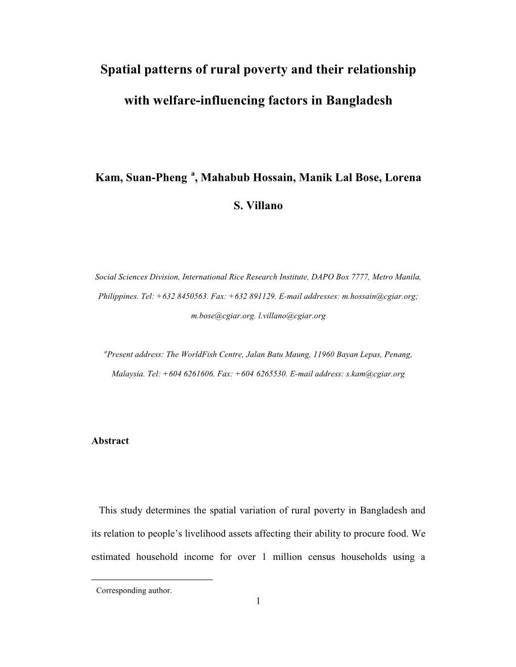 Spatial Patterns of Rural Poverty and Their Relationship with Welfare