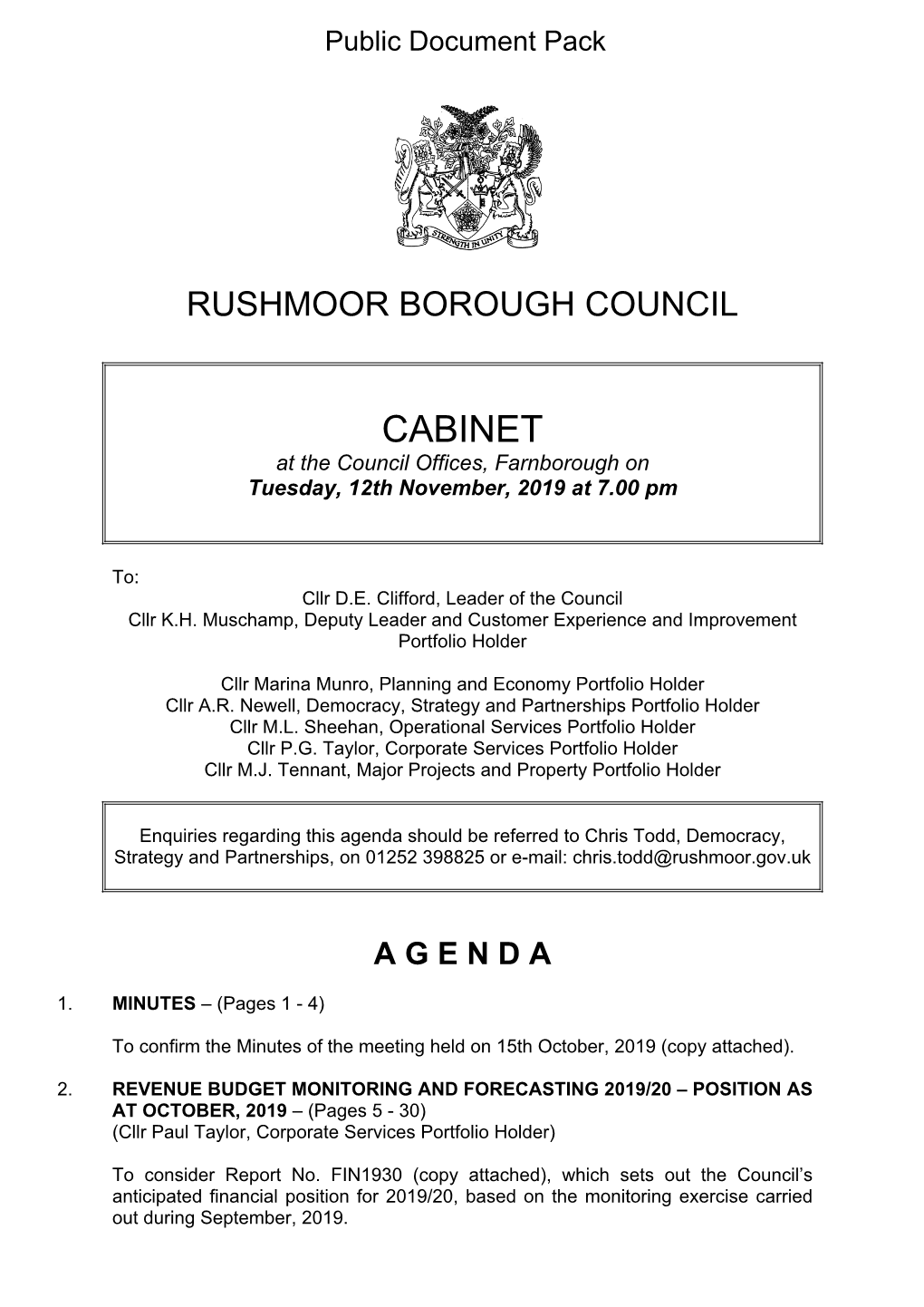 (Public Pack)Agenda Document for Cabinet, 12/11/2019 19:00