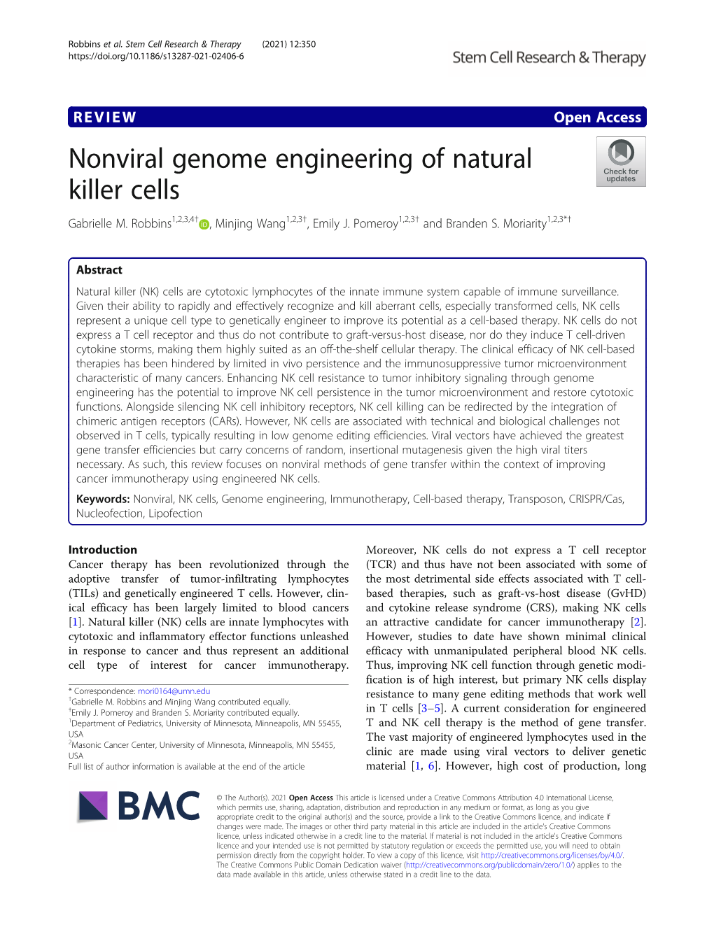 Nonviral Genome Engineering of Natural Killer Cells Gabrielle M